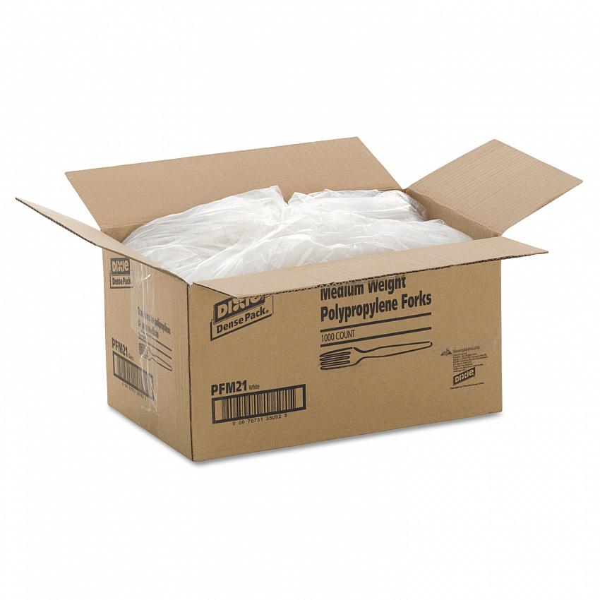 Plastic Cutlery, Mediumweight Fork, Plastic, White, 1,000/Carton (PFM21)