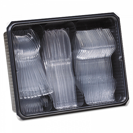 Cutlery Keeper Tray with Clear Plastic Utensils, Heavyweight, Fork/Knife/Spoon, Plastic, Crystal Clear, 1,800/Carton (CH0180DX7CT)