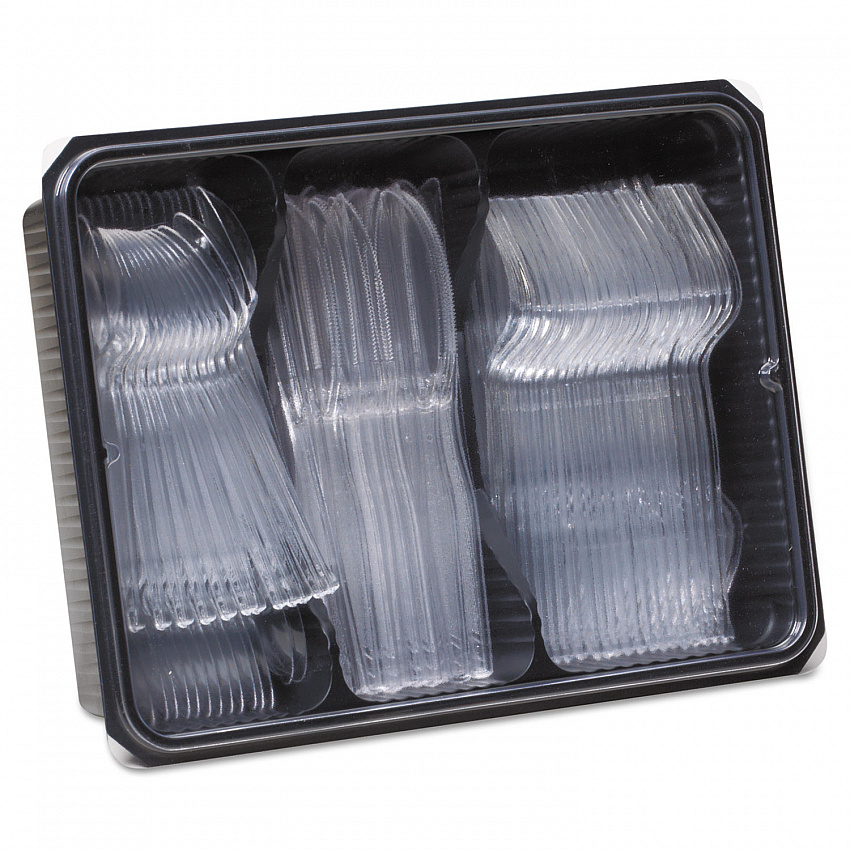 Cutlery Keeper Tray with Clear Plastic Utensils, Heavyweight, Fork/Knife/Spoon, Plastic, Crystal Clear, 1,800/Carton (CH0180DX7CT)