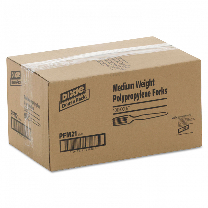 Plastic Cutlery, Mediumweight Fork, Plastic, White, 1,000/Carton (PFM21)