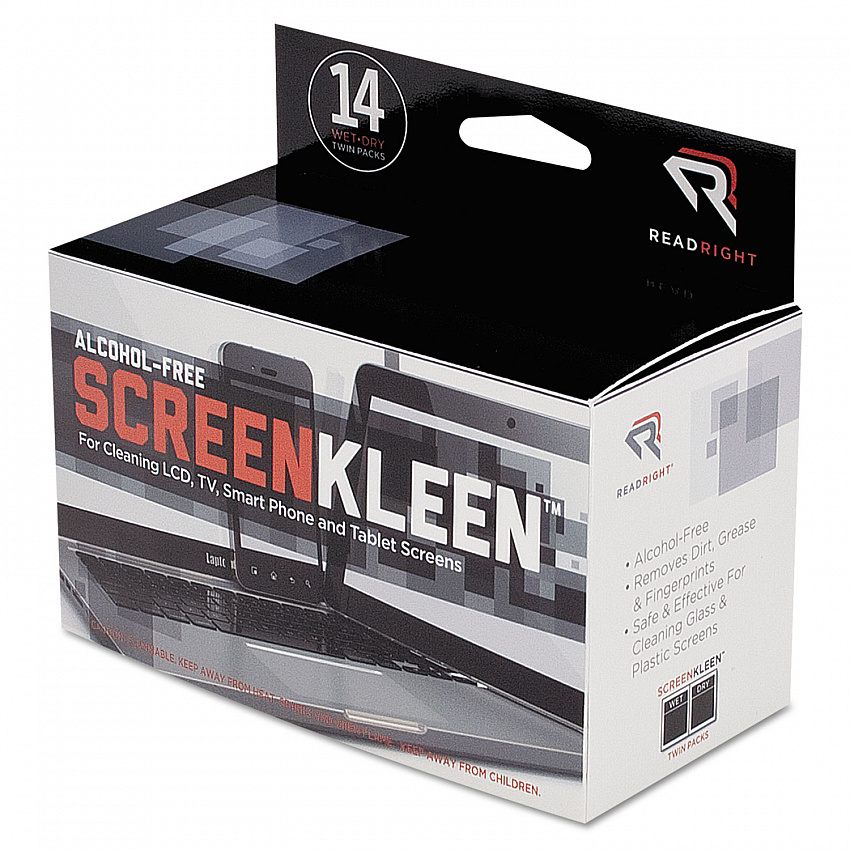 ScreenKleen Alcohol-Free Wipes, Cloth, 5 x 5, Unscented, 14/Box (RR1291)