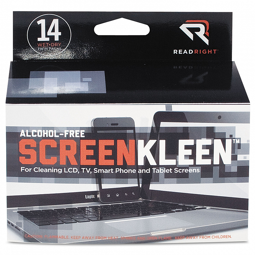 ScreenKleen Alcohol-Free Wipes, Cloth, 5 x 5, Unscented, 14/Box (RR1291)