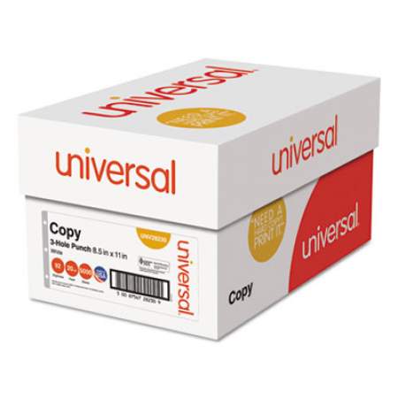 Universal Copy Paper, 92 Bright, 3-Hole, 20 lb, 8.5 x 11, White, 500 Sheets/Ream, 10 Reams/Carton (28230)