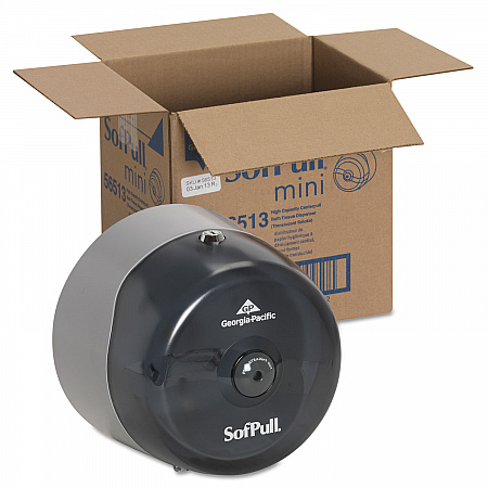 SofPull Mini Center-Pull Single-Roll Bath Tissue Dispenser, 8.75 x 7 x 9, Smoke (56513)