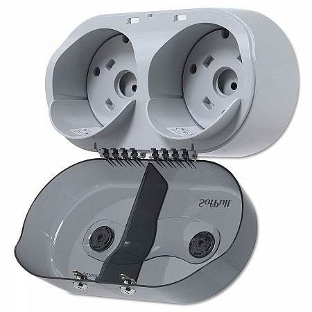 SofPull Mini Center-Pull Twin-Roll Bath Tissue Dispenser, 16.38 x 7.2 x 9.3, Smoke (56516)