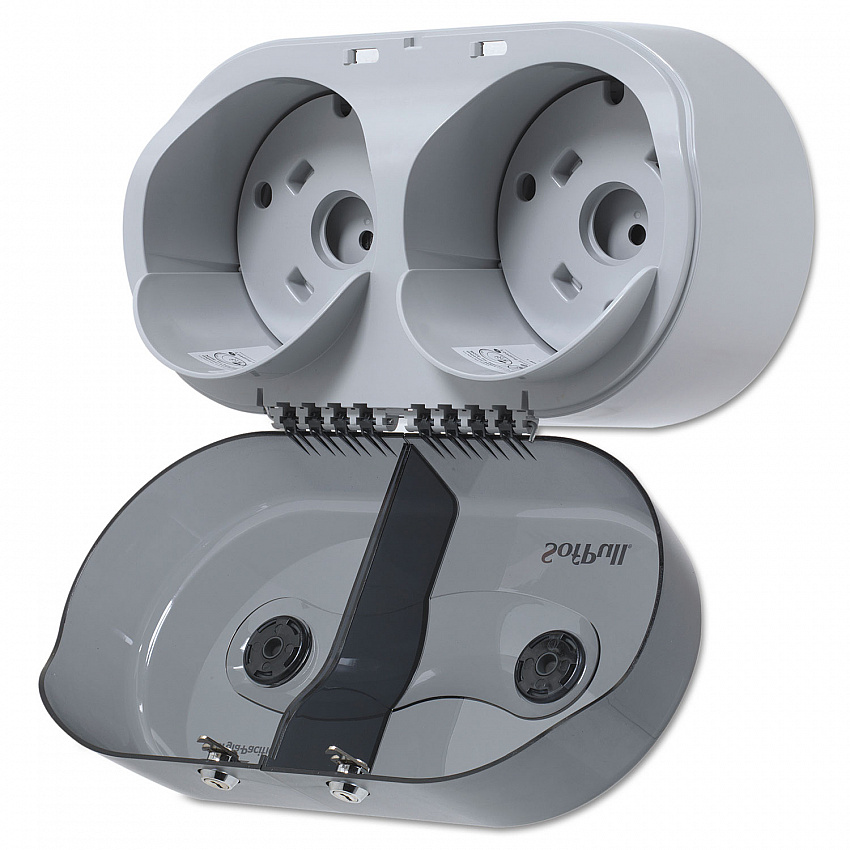 SofPull Mini Center-Pull Twin-Roll Bath Tissue Dispenser, 16.38 x 7.2 x 9.3, Smoke (56516)