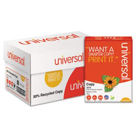 Universal 30% Recycled Copy Paper, 92 Bright, 20 lb, 8.5 x 11, White, 500 Sheets/Ream, 10 Reams/Carton (20030)