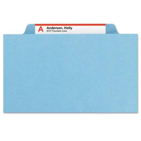 Smead Four-Section Pressboard Top Tab Classification Folders with SafeSHIELD Fasteners, 1 Divider, Letter Size, Blue, 10/Box (13730)