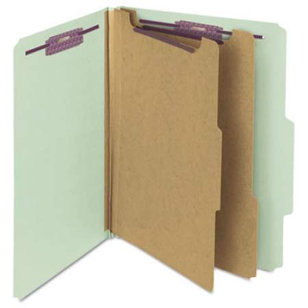 Smead Pressboard Classification Folders with SafeSHIELD Coated Fasteners, 2/5 Cut, 2 Dividers, Letter Size, Gray-Green, 10/Box (14076)