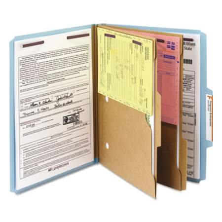 Smead 6-Section Pressboard Top Tab Pocket-Style Classification Folders with SafeSHIELD Fasteners, 2 Dividers, Letter, Blue, 10/Box (14081)