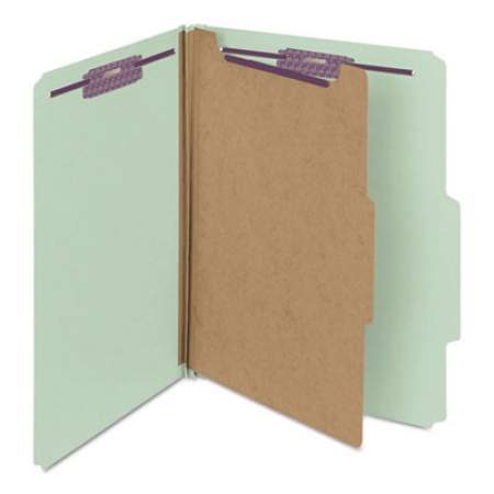 Smead Pressboard Classification Folders with SafeSHIELD Coated Fasteners, 2/5 Cut, 1 Divider, Letter Size, Gray-Green, 10/Box (13776)