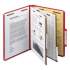 Smead Six-Section Pressboard Top Tab Classification Folders with SafeSHIELD Fasteners, 2 Dividers, Letter Size, Bright Red, 10/Box (14031)