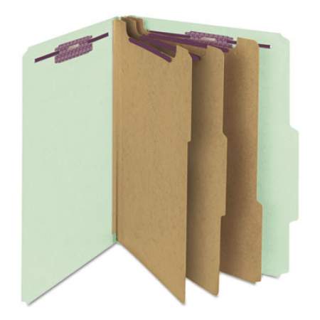 Smead Pressboard Classification Folders with SafeSHIELD Coated Fasteners, 2/5 Cut, 3 Dividers, Letter Size, Gray-Green, 10/Box (14091)