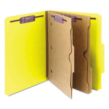 Smead 6-Section Pressboard Top Tab Pocket-Style Classification Folders with SafeSHIELD Fasteners, 2 Dividers, Letter, Yellow, 10/BX (14084)