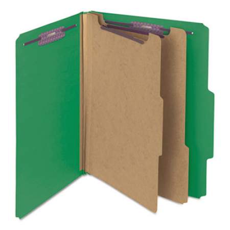Smead Six-Section Pressboard Top Tab Classification Folders with SafeSHIELD Fasteners, 2 Dividers, Letter Size, Green, 10/Box (14033)