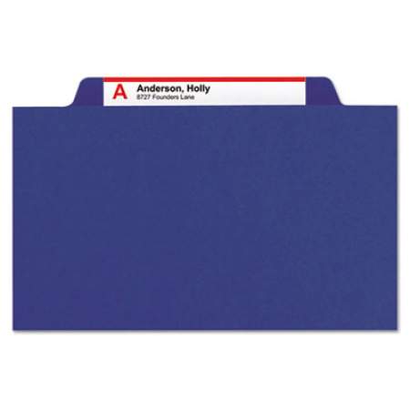 Smead 6-Section Pressboard Top Tab Pocket-Style Classification Folders with SafeSHIELD Fasteners, 2 Dividers, Letter, Blue, 10/Box (14077)