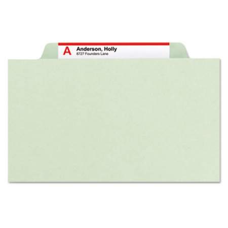 Smead Pressboard Classification Folders with SafeSHIELD Coated Fasteners, 2/5 Cut, 3 Dividers, Letter Size, Gray-Green, 10/Box (14091)