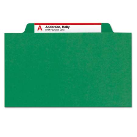 Smead Six-Section Pressboard Top Tab Classification Folders with SafeSHIELD Fasteners, 2 Dividers, Legal Size, Green, 10/Box (19033)