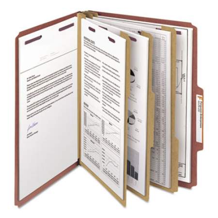 Smead Pressboard Classification Folders with SafeSHIELD Coated Fasteners, 2/5 Cut, 3 Dividers, Letter Size, Red, 10/Box (14092)