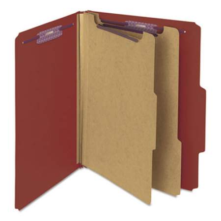 Smead Pressboard Classification Folders with SafeSHIELD Coated Fasteners, 2/5 Cut, 2 Dividers, Letter Size, Red, 10/Box (14075)