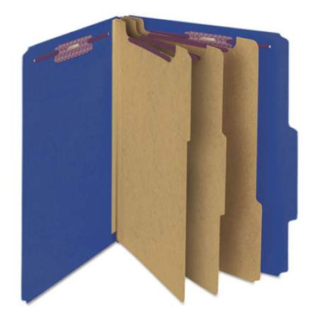 Smead Eight-Section Pressboard Top Tab Classification Folders with SafeSHIELD Fasteners, 3 Dividers, Letter Size, Dark Blue, 10/Box (14096)