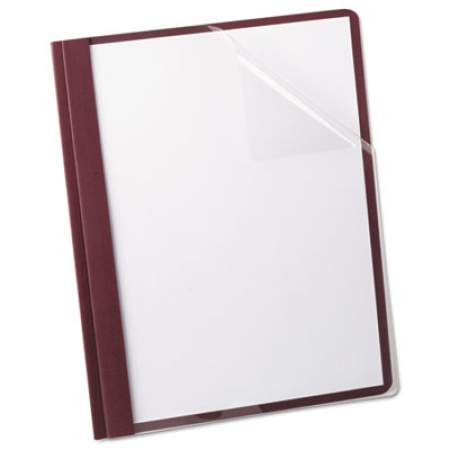 Oxford Clear Front Linen Report Cover, Three-Prong Fastener, 0.5" Capacity, 8.5 x 11, Clear/Burgundy, 25/Box (53341)