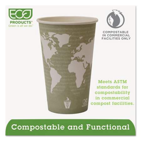 Eco-Products World Art Renewable and Compostable Hot Cups, 16 oz, 50/Pack, 20 Packs/Carton (EPBHC16WA)