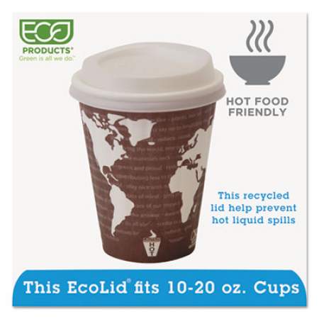 Eco-Products EcoLid 25% Recyycled Content Hot Cup Lid, White, Fits 10 oz to 20 oz Cups, 100/Pack, 10 Packs/Carton (EPHL16WR)