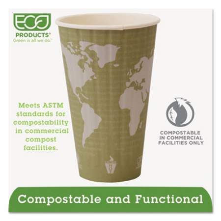 Eco-Products World Art Renewable and Compostable Insulated Hot Cups, PLA, 16 oz, 40/Packs, 15 Packs/Carton (EPBNHC16WD)