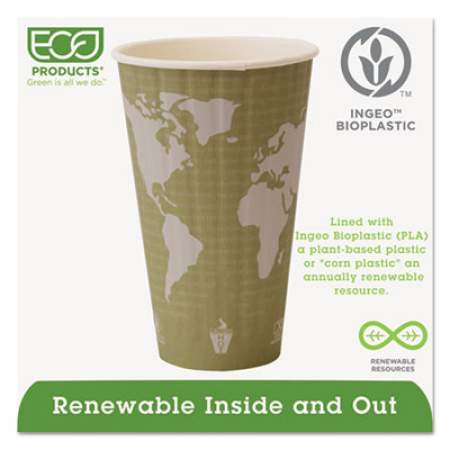 Eco-Products World Art Renewable and Compostable Insulated Hot Cups, PLA, 16 oz, 40/Packs, 15 Packs/Carton (EPBNHC16WD)