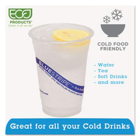 Eco-Products BlueStripe 25% Recycled Content Cold Cups, 16 oz, Clear/Blue, 50/Pack, 20 Packs/Carton (EPCR16)