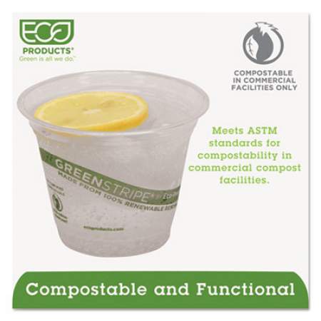Eco-Products GreenStripe Renewable and Compostable Cold Cups, 9 oz, Clear, 50/Pack, 20 Packs/Carton (EPCC9SGS)