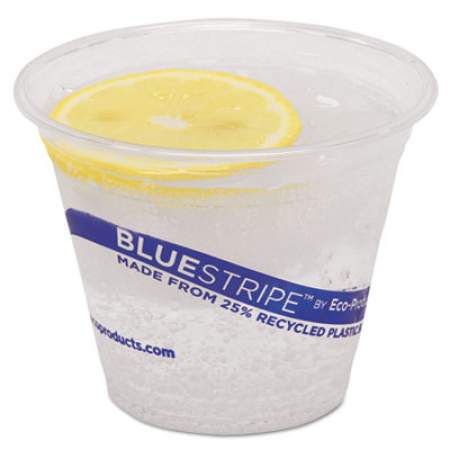 Eco-Products BlueStripe 25% Recycled Content Cold Cups, 9 oz, Clear/Blue, 50/Pack, 20 Packs/Carton (EPCR9)
