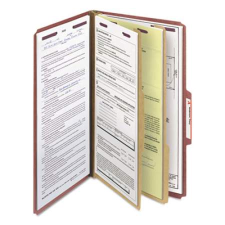 Smead Pressboard Classification Folders with SafeSHIELD Coated Fasteners, 2/5 Cut, 2 Dividers, Legal Size, Red, 10/Box (19075)