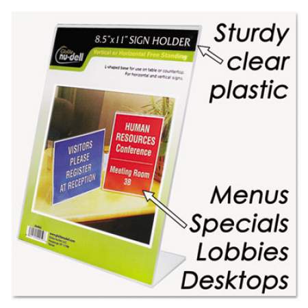 NuDell Clear Plastic Sign Holder, Stand-Up, Slanted, 8 1/2 x 11 (35485Z)