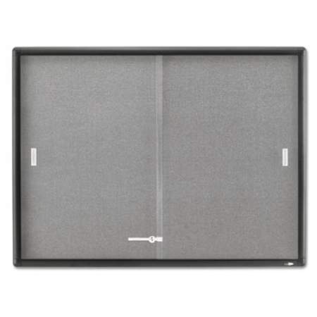 Quartet Enclosed Bulletin Board, Fabric/Cork/Glass, 48 x 36, Gray, Aluminum Frame (2364S)