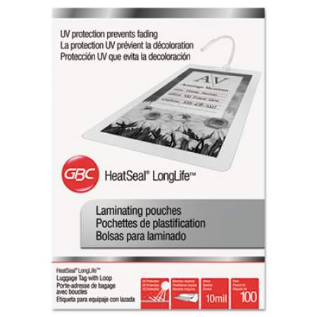 GBC LongLife Thermal Laminating Pouches, 10 mil, 2.5" x 4.25", Gloss Clear, 100/Box (3202105)
