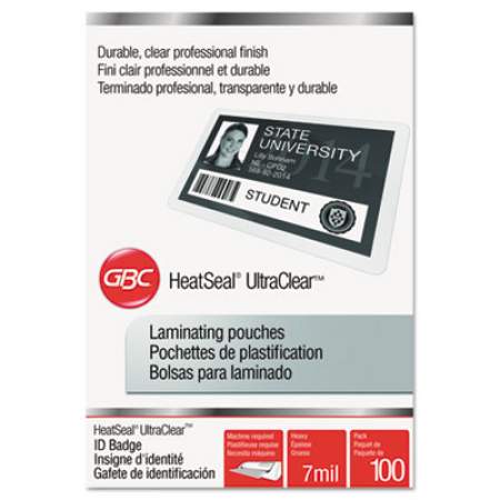 GBC UltraClear Thermal Laminating Pouches, 7 mil, 2.56" x 3.75", Gloss Clear, 100/Box (3200016)