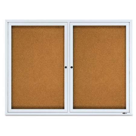 Quartet Enclosed Cork Bulletin Board, Cork/Fiberboard, 48" x 36", Silver Aluminum Frame (2124)