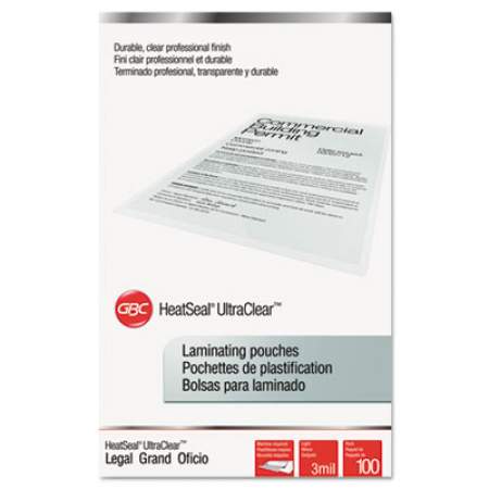 GBC UltraClear Thermal Laminating Pouches, 3 mil, 9" x 14.5", Gloss Clear, 100/Pack (3745011)