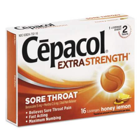 Cepacol Extra Strength Sore Throat Lozenges, Honey Lemon, 16 Lozenges (73016)