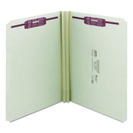 Smead Recycled Pressboard Folders with Two SafeSHIELD Coated Fasteners, Straight Tab, 2" Expansion, Letter Size, Gray-Green, 25/Box (14910)