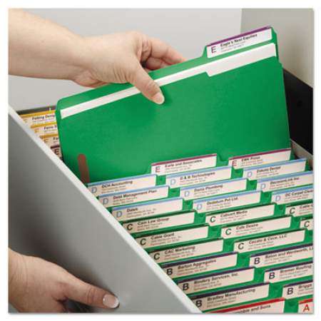 Smead Top Tab Colored 2-Fastener Folders, 1/3-Cut Tabs, Legal Size, Green, 50/Box (17140)