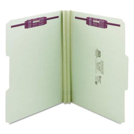 Smead Recycled Pressboard Folders with Two SafeSHIELD Coated Fasteners, 1/3-Cut Tabs, 2" Expansion, Letter Size, Gray-Green, 25/Box (14934)