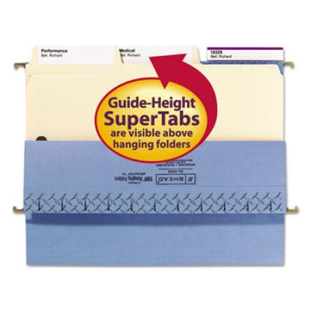 Smead SuperTab Reinforced Guide Height 2-Fastener Folders, 1/3-Cut Tabs, Letter Size, 11 pt. Manila, 50/Box (14535)