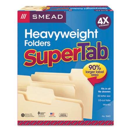 Smead SuperTab Top Tab File Folders, 1/3-Cut Tabs, Letter Size, 14 pt. Manila, 50/Box (10401)