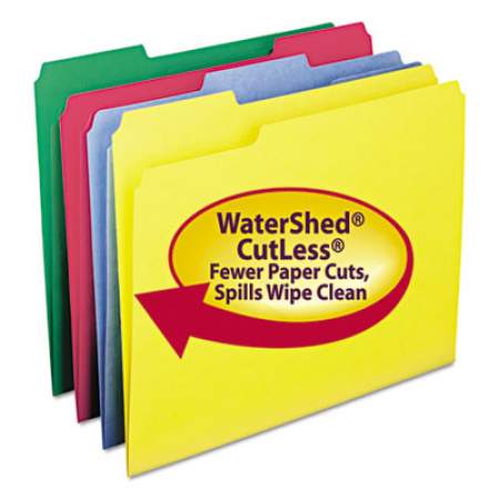 Smead WaterShed/CutLess File Folders, 1/3-Cut Tabs, Letter Size, Assorted, 100/Box (11951)