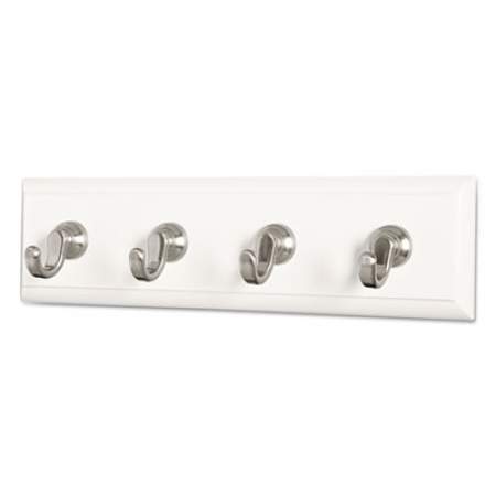 Command Decorative Key Rail, 8w x 1 1/2d x 2 1/8h White/Silver, 4 Hooks/Pack (HOM18QES)