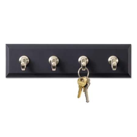 Command Decorative Key Rail, 8w x 1 1/2d x 2 1/8h, Black/Silver, 4 Hooks/Pack (HOM18SES)