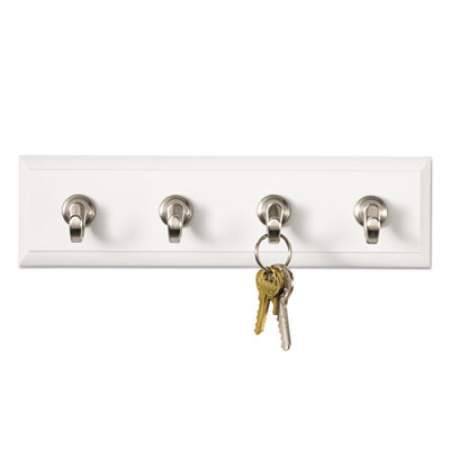 Command Decorative Key Rail, 8w x 1 1/2d x 2 1/8h White/Silver, 4 Hooks/Pack (HOM18QES)